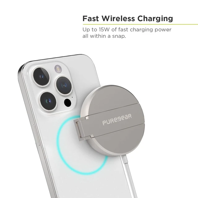 Alt view image 5 of 5 - PureGear Kickstand 15W Qi-Certified Fast Wireless Charging Pad for iPhone Air/17/17Pro/17ProMax/14/13/12 Series Work with MagSafe Case - Magnetic Wireless Charger, AirPods, Galaxy 25 24 23 & More