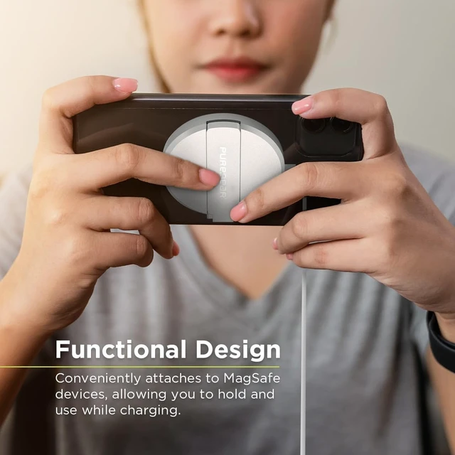Alt view image 4 of 5 - PureGear Kickstand 15W Qi-Certified Fast Wireless Charging Pad for iPhone Air/17/17Pro/17ProMax/14/13/12 Series Work with MagSafe Case - Magnetic Wireless Charger, AirPods, Galaxy 25 24 23 & More