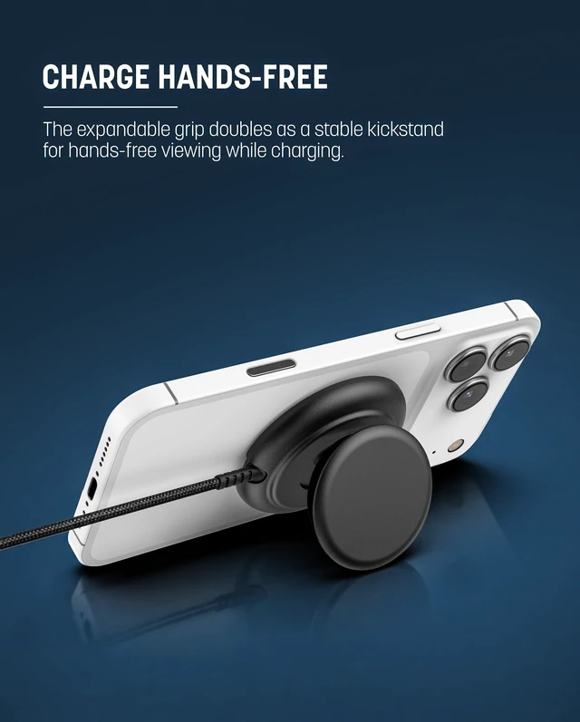 Alt view image 6 of 7 - Galvanox 25W Magnetic Wireless Charger with Phone Grip Holder | Qi2.2 Fast Charging, Compatible with Magsafe, Collapsible Comfortable Hold, Kickstand, Black