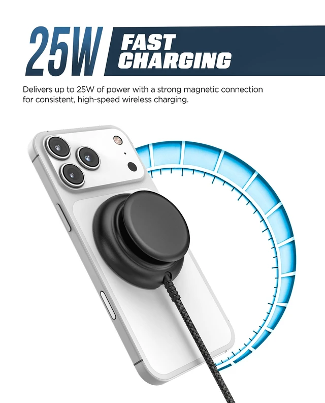 Alt view image 3 of 7 - Galvanox 25W Magnetic Wireless Charger with Phone Grip Holder | Qi2.2 Fast Charging, Compatible with Magsafe, Collapsible Comfortable Hold, Kickstand, Black