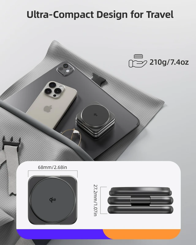 Alt view image 4 of 7 - KUXIU Qi2-Certified 15W 3 in 1 Magnetic Wireless Charging Station for Apple | Aluminum Alloy Design, Foldable Travel Charger Stand with 45W Adapter for iPhone 17-12, 5W for Apple Watch & AirPods, Gray