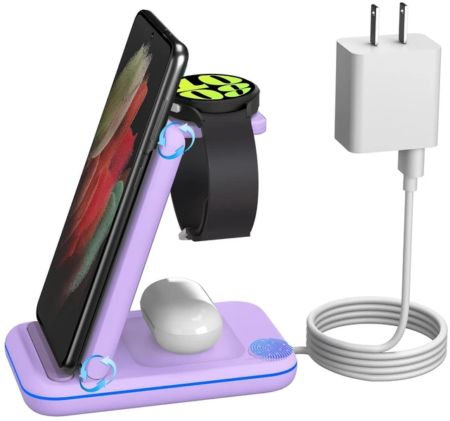 Main image of Multi Charger for Samsung, Foldable Charger ONLY for Galaxy Watch Ultra/7/6/5/4/3/Active 2, Travel 3 in 1 Fast Charging Station/Dock for Samsung S24/S23/S22/S21/S20/Note 20, for Buds 3/2 Pro(Violet)
