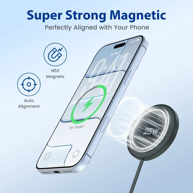 Alt view image 4 of 7 - 25W Magnetic Wireless Charger for Apple MagSafe (Black-1 Pack with Adapter) | Fast Charging Pad Compatible for iPhone Duo 18 17 16 15 14 13 12 Pro Max - Portable for Travel Home Office