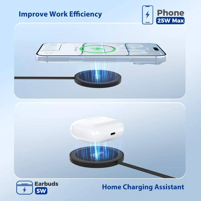 Alt view image 6 of 7 - 25W Magnetic Wireless Charger for Apple MagSafe (Black-1 Pack with Adapter) | Fast Charging Pad Compatible for iPhone Duo 18 17 16 15 14 13 12 Pro Max - Portable for Travel Home Office