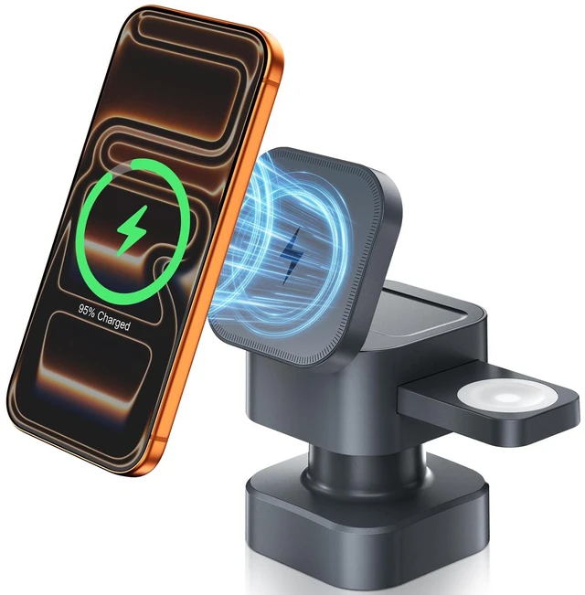 Main image of 3 in 1 Wireless Charging Station, Wireless Charger with Night-Lamp & Retractable Design, Phone Wireless Charger Fast Charger for Phone 17/16/15/14/13/12/11/X Pro/Max/Plus/Watch/pods