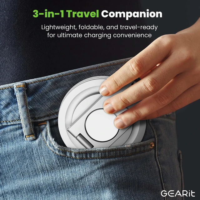 Alt view image 6 of 7 - GEARit 3 in 1 Wireless Charging Station MagSafe Charger Stand White 20W | 20W Fast Charge, Phone Watch and Earbuds, Foldable Travel Stand, iPhone AirPods Apple Watch Compatible