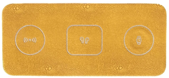 Main image of Brouk and Co ACE 3-in-1 Portable Wireless Fast Charging Pad, Yellow - Compatible with iPhone, Apple, Samsung, and Android - Multi-Device, 15W, Vegan Leather, Watches, Phones, Headphones