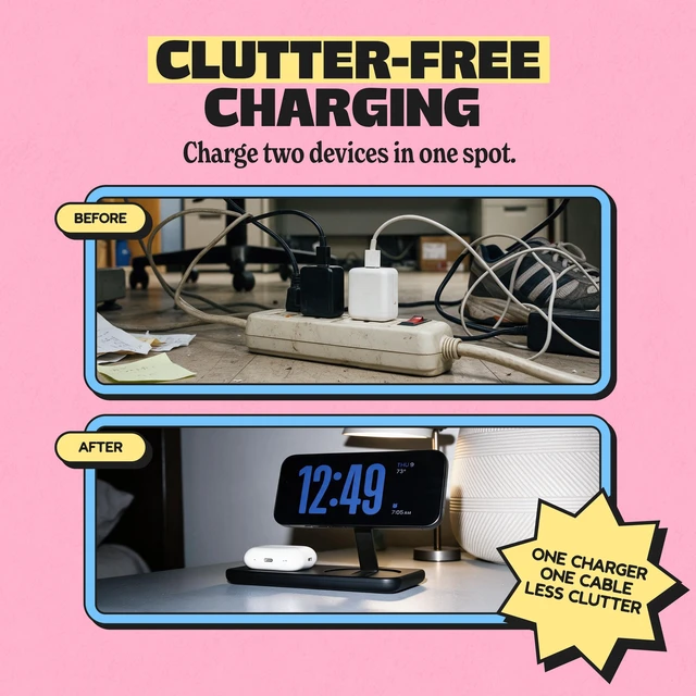 Alt view image 4 of 7 - Nimble Podium 2-in-1 Wireless Charging Station, Qi2-Certified, USB-C Cable | 25W Magsafe Fast Charger Stand, Compatible with iPhone 18/17/16/15/14 and Airpod Series (45W Adapter & USB-C Included)