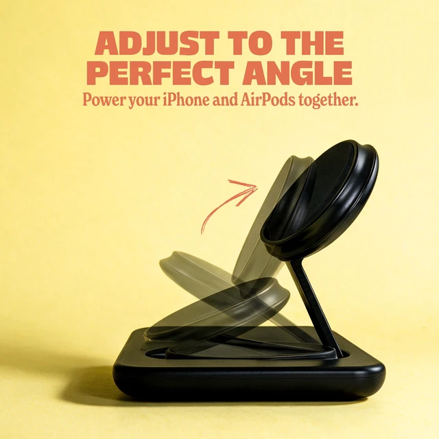 Alt view image 7 of 7 - Nimble Podium 2-in-1 Wireless Charging Station, Qi2-Certified, USB-C Cable | 25W Magsafe Fast Charger Stand, Compatible with iPhone 18/17/16/15/14 and Airpod Series (45W Adapter & USB-C Included)