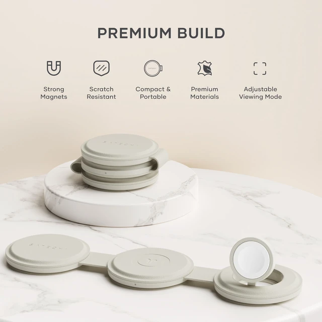 Alt view image 5 of 7 - Satechi OntheGo 3-in-1 Wireless Charger, Qi2 15W Fast Charging, Sand | 5W for Apple Watch and AirPods, magnetic travel stand, fits iPhone 12-18