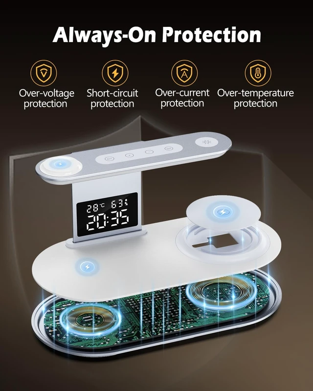 Alt view image 6 of 7 - PENTASPI Wireless Charger Station with Night Light for iPhone Muti-Devices | 5 in 1 Lamp Charger Station, with FastCharge Adapter, Wireless Chager Stand for iPhone 12-18, iWatch 3-12, AirPods, White