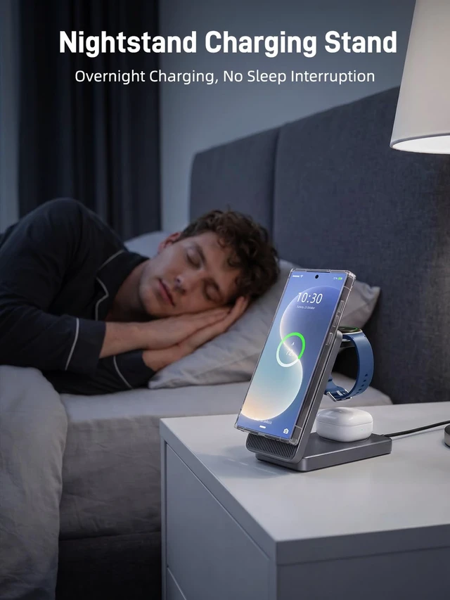 Alt view image 6 of 7 - 3 in 1 Wireless Charging Station for Samsung, Foldable Wireless Charger | ELECDOV Magnetic Wireless Charger for Galaxy S26/S25/Z Fold 7/Flip 7, Travel Watch Charger Stand for Galaxy Watch 8/Buds 4