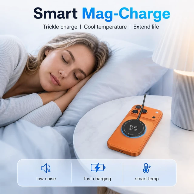 Alt view image 6 of 7 - MagSafe 25W Wireless Charger for iPhone Magnetic Fast Charging Pad | Wall Charger & 6ft USB C Cable for iPhone Duo/18/18 Pro/18 Pro Max//17Pro/17 Pro Max/16/15/14/13/12/AirPods