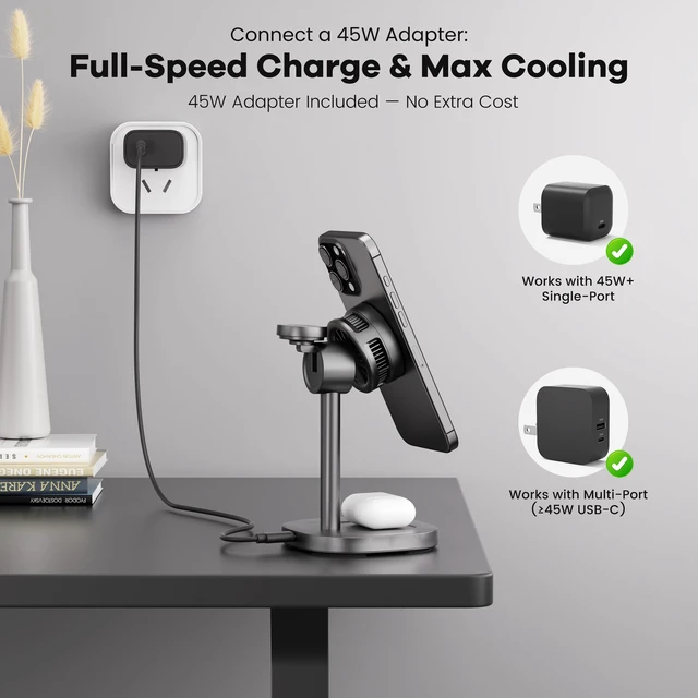 Alt view image 5 of 7 - Catmart 3-in-1 Wireless Charging Station, Qi2.2 25W Fast Charge with Cooling Fan (On/Off), for iPhone 1712/Apple Watch/AirPods, Includes 45W Adapter Great for Desk & Live Streaming