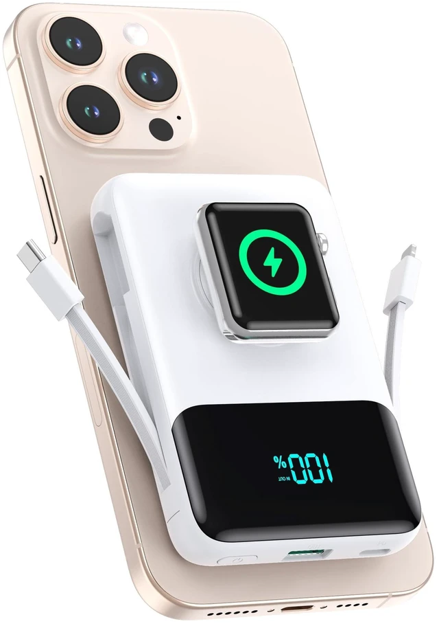 Main image of Magnetic Portable Charger for iPhone with Built-in Cable,10800mAh Wireless Power Bank for Magsafe Travel Essential,6-in-1 25W PD Fast Charging USB C Battery Pack for iPhone 17/16/15/14/13, Apple Watch