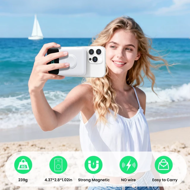 Alt view image 2 of 7 - Magnetic Portable Charger for iPhone with Built-in Cable,10800mAh Wireless Power Bank for Magsafe Travel Essential,6-in-1 25W PD Fast Charging USB C Battery Pack for iPhone 17/16/15/14/13, Apple Watch