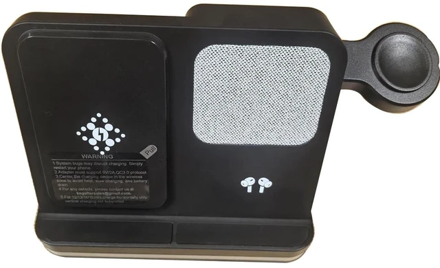 Main image of Ti Cow 3 in 1 Wireless Charger Station with Digital Alarm Clock, Black | Fast Wireless Charging Stand, Multiple Devices, Compatible with iPhone, AirPods, Apple Watch, Nightstand Charging Doc