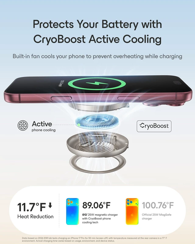 Alt view image 4 of 7 - ESR for MagSafe Charger, Qi2.2 25W Cyclone Charging Pad for Fast Charging | Wireless Charger, 0150° Adjustable Stand, 5.9 ft Cable, Magnetic Charging Pad for iPhone 1812 Series, Samsung S25/S26