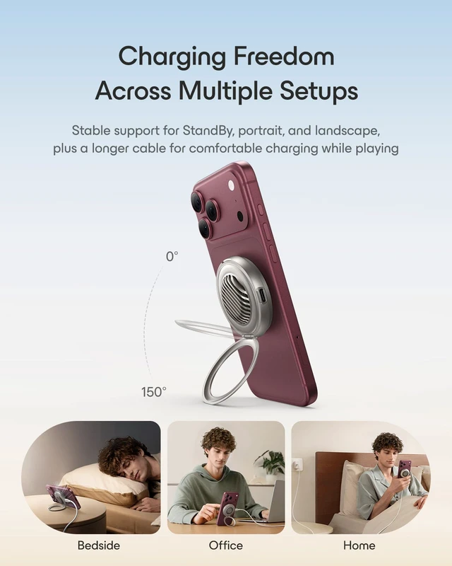 Alt view image 5 of 7 - ESR for MagSafe Charger, Qi2.2 25W Cyclone Charging Pad for Fast Charging | Wireless Charger, 0150° Adjustable Stand, 5.9 ft Cable, Magnetic Charging Pad for iPhone 1812 Series, Samsung S25/S26