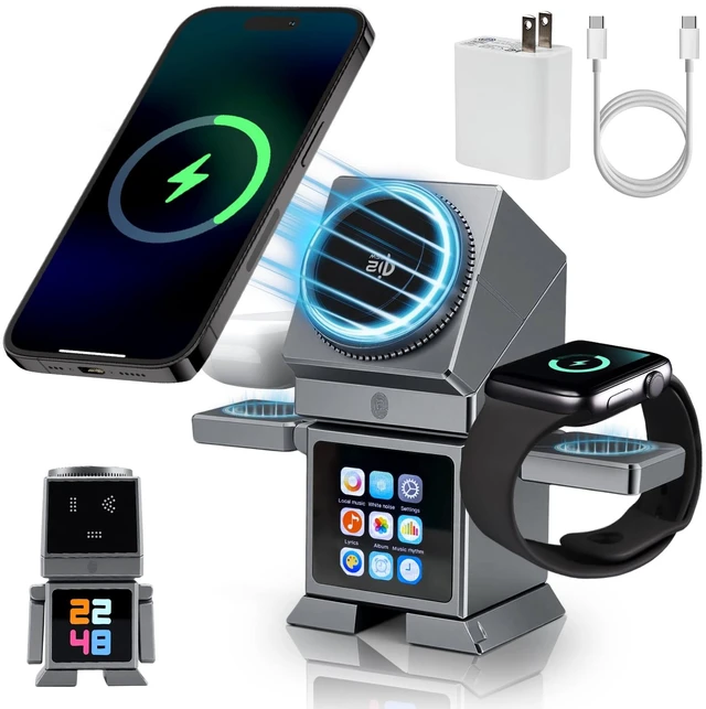 Main image of ModiTech 7 in 1 Wireless Charging Station for Apple-25W Qi2.2 Certified | Magnetic Magsafe Charger Stand for iPhone 18/17/16/15/14/13/12 Series-Apple Watch-Airpods Series, Grey (45W Adapter Included)