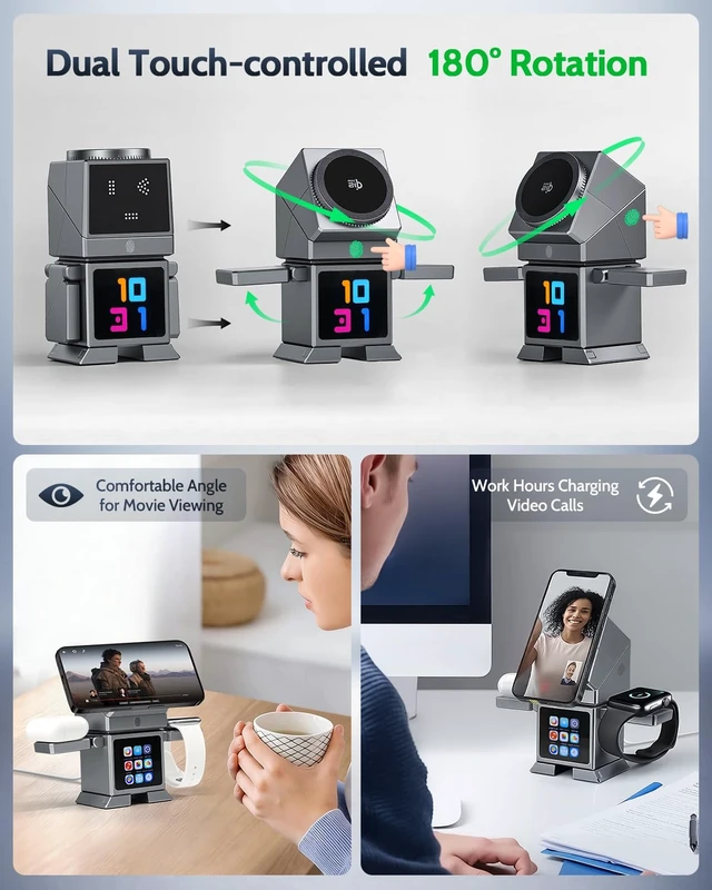 Alt view image 6 of 7 - ModiTech 7 in 1 Wireless Charging Station for Apple-25W Qi2.2 Certified | Magnetic Magsafe Charger Stand for iPhone 18/17/16/15/14/13/12 Series-Apple Watch-Airpods Series, Grey (45W Adapter Included)