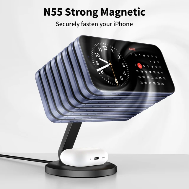 Alt view image 6 of 7 - Foldable 3 in 1 Magnetic Wireless Charger, 15W MagSafe Fast Charging Station for iPhone Duo/Air/18/17/16/15/14/13/12 Series, Apple Watch & AirPods Pro 5/4/3/2 - Portable Travel Charger Stand, Black