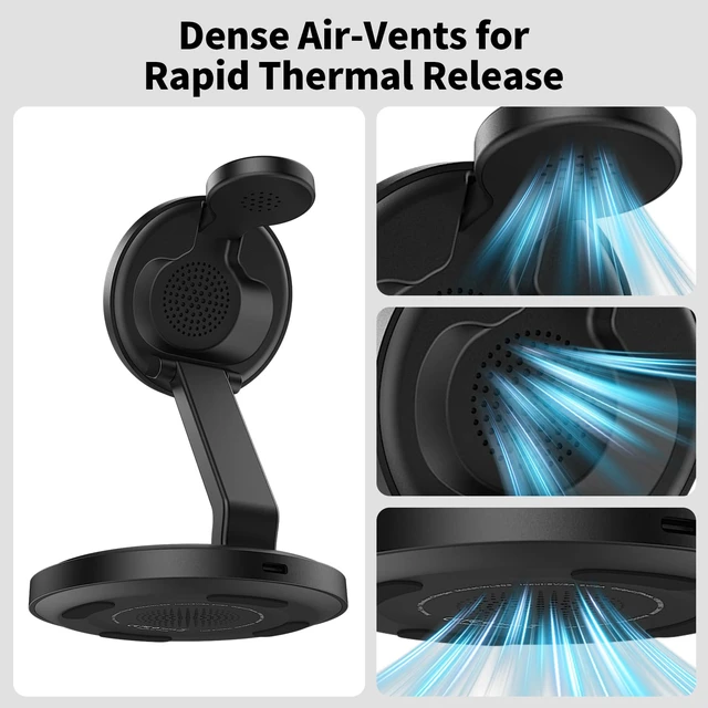 Alt view image 7 of 7 - Foldable 3 in 1 Magnetic Wireless Charger, 15W MagSafe Fast Charging Station for iPhone Duo/Air/18/17/16/15/14/13/12 Series, Apple Watch & AirPods Pro 5/4/3/2 - Portable Travel Charger Stand, Black