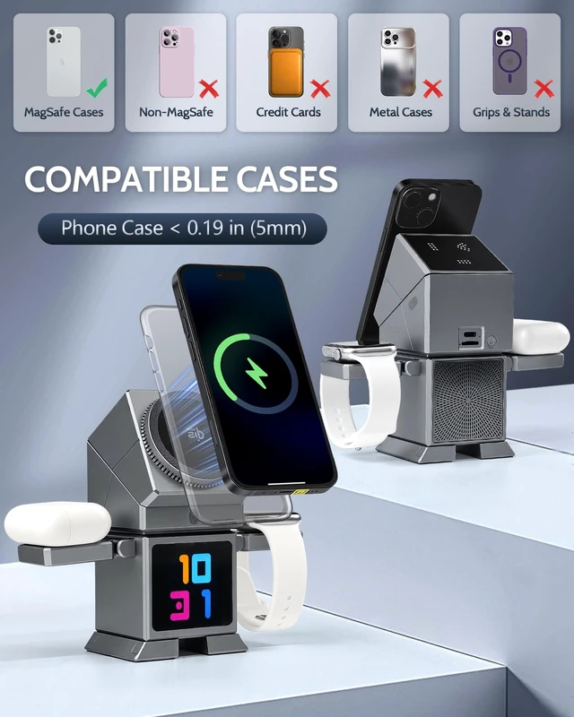 Alt view image 7 of 7 - ModiTech 7 in 1 Wireless Charging Station for Apple-25W Qi2.2 Certified | Magnetic Magsafe Charger Stand for iPhone 18/17/16/15/14/13/12 Series-Apple Watch-Airpods Series, Grey (45W Adapter Included)