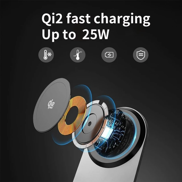 Alt view image 3 of 7 - JINPEI 25W Magnetic Wireless Charger Stand, Qi2-Certified for iPhone 17/17/17 Pro/17 Pro Max/15/14/13, Galaxy S23 S22 S21(No AC Adapter) JWC-010B
