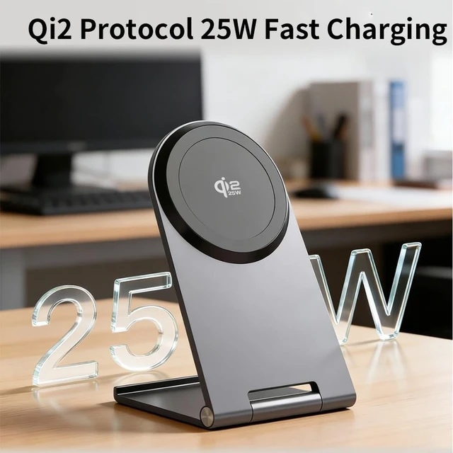 Alt view image 2 of 7 - JINPEI 25W Magnetic Wireless Charger Stand, Qi2-Certified for iPhone 17/17/17 Pro/17 Pro Max/15/14/13, Galaxy S23 S22 S21(No AC Adapter) JWC-010B