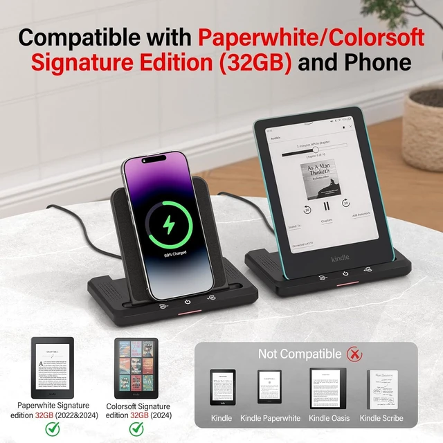 Alt view image 2 of 7 - Audiobook Speaker | Wireless Charging Dock for Kindle Signature Editions | Compatible with iPhone,Kindle Paperwhite Signature Editions(2022&2024), Kindle Colorsoft Signature Edition(32GB), Accessories