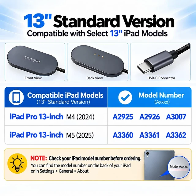 Alt view image 2 of 6 - Magnetic Wireless Charger for iPad Pro Smart Connector Charging 13-inch M4(2024)&M5(2025) for ipad Wireless Charger Pad,35W Max Output 4.92ft USB-C Cable(Not Adapter)