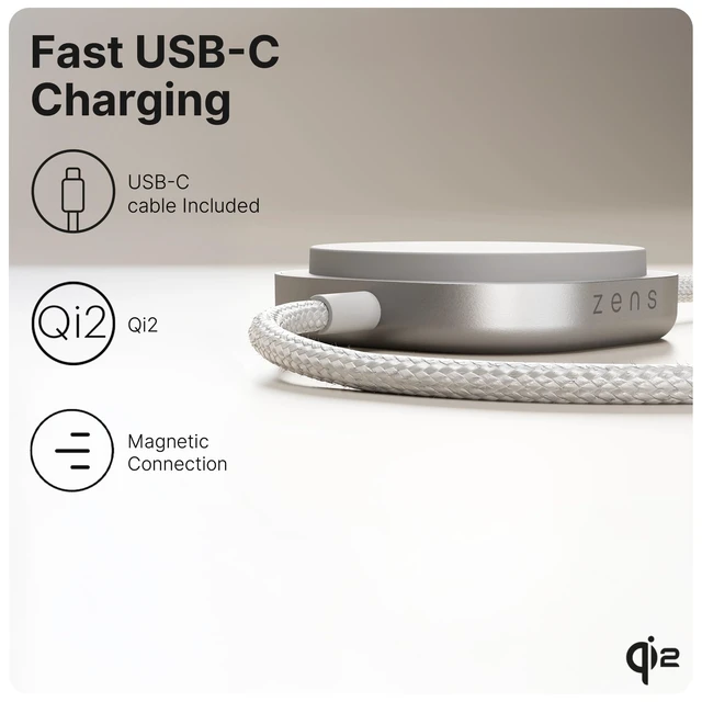 Alt view image 5 of 7 - ZENS MagSafe Charger USB-C Cable for MacBook and iPhone, Qi2 15W Wireless Charging Cable, Requires 65W+ Adapter, Not Included, Cable Pro 2, iPhone 18/17/16/15/14/13/12, 4.9 ft, White