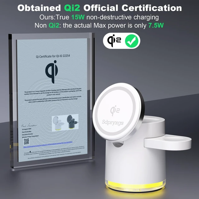 Alt view image 3 of 7 - New Generation Qi2 Certified 3 in 1 Magnetic Wireless Charging Station, Compact Fast Charging Station,for Apple iPhone12-17,iWatches,AirPods,Samsung Phones and Watches(30W Adapter Included)(White)