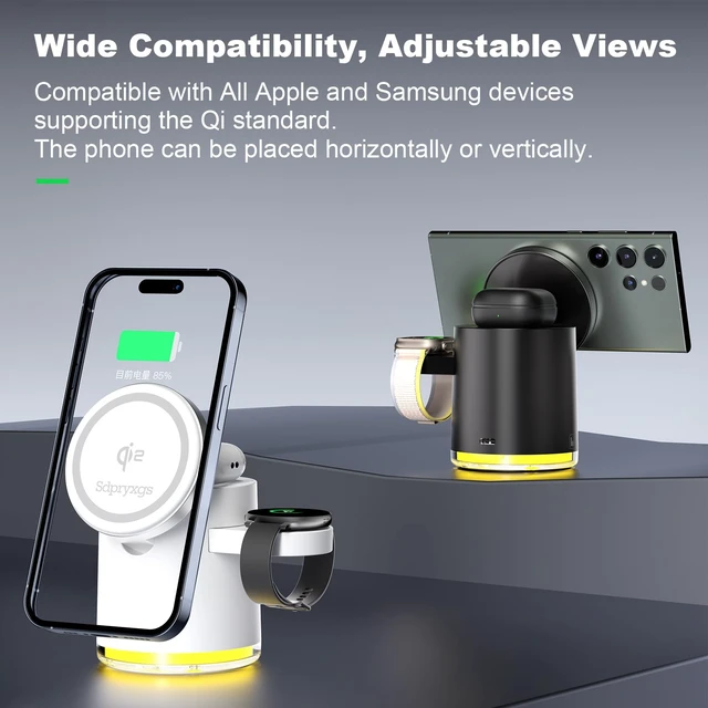 Alt view image 5 of 7 - New Generation Qi2 Certified 3 in 1 Magnetic Wireless Charging Station, Compact Fast Charging Station,for Apple iPhone12-17,iWatches,AirPods,Samsung Phones and Watches(30W Adapter Included)(White)