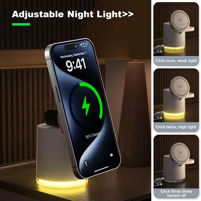Alt view image 7 of 7 - New Generation Qi2 Certified 3 in 1 Magnetic Wireless Charging Station, Compact Fast Charging Station,for Apple iPhone12-17,iWatches,AirPods,Samsung Phones and Watches(30W Adapter Included)(White)
