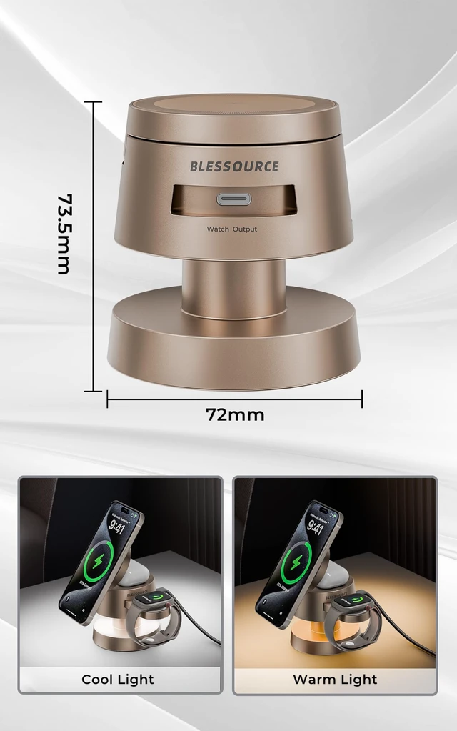 Alt view image 7 of 7 - 15W 4 in 1 Wireless Charging Station with Night Light for Apple & Samsung | Fast Charging Magnetic Wireless Charger Stand, Compact & Space-Saving, Travel Charger for iPhone 17/16/15, iWatch, AirPods