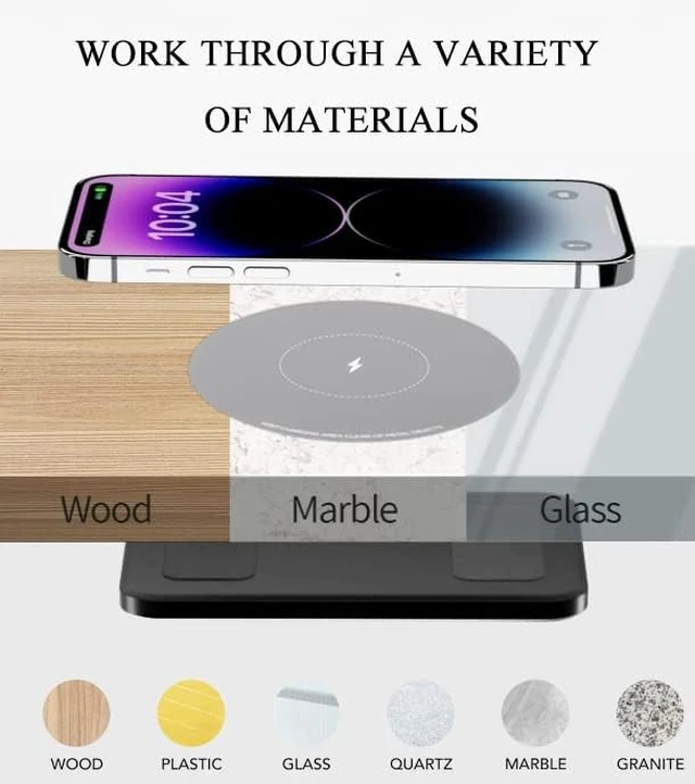 Alt view image 3 of 6 - 2-inch (50mm) NiiTTER Invisible Wireless Charger, Under Desk Wireless Charger, Under Counter Wireless Charging for iPhone 17/16/15/14/13/12/Wireless Phones(Adapter Included)