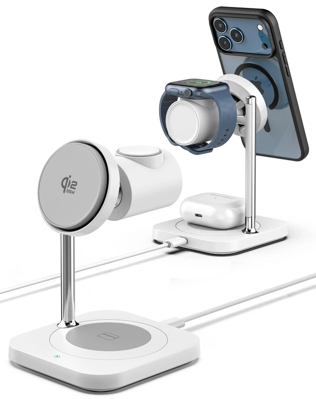 Main image of Galvanox Qi2.2 25W Magnetic Wireless Charging Stand for iPhone - 3 in 1 Charger Station (for iPhone, Apple Watch and AirPods) with Super Fast (45W) Wall Adapter (Compatible with MagSafe)