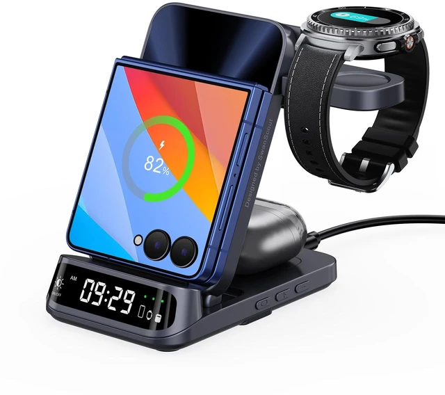Main image of SwanScout 3 in 1 Wireless Charger for Z Flip 8/7/7 FE/6/5, for Galaxy Watch | for Samsung Watch (Not for Watch 9/Ultra 2), Wireless Charging Station for Galaxy Z Flip, SwanScout 708F, NO Adapter