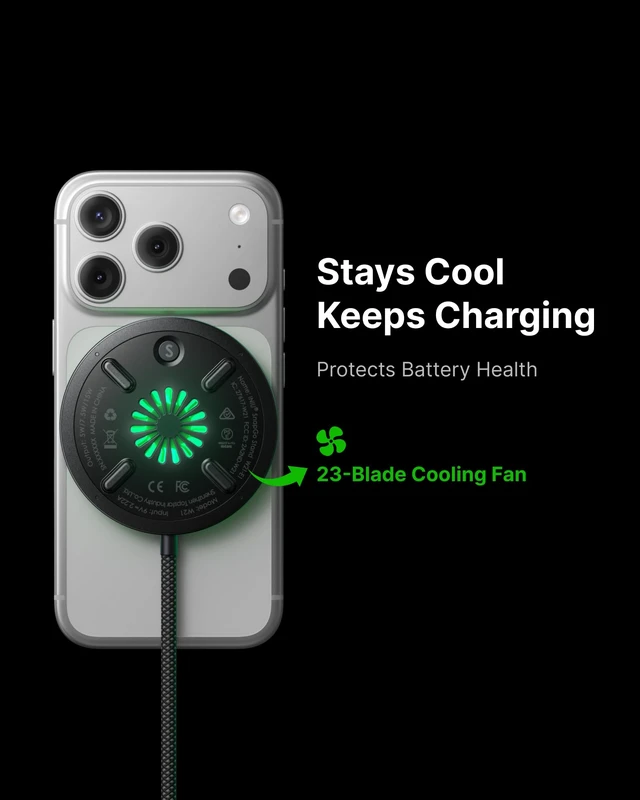 Alt view image 2 of 7 - INIU Magnetic Wireless Charger, Qi2 15W Fast Charging Pad Travel Charger | MagSafe-Compatible, with LED Light, Cooling Fan, Smart Protection for iPhone 18-12 Series, AirPods 4-2(20W Adapter Included)