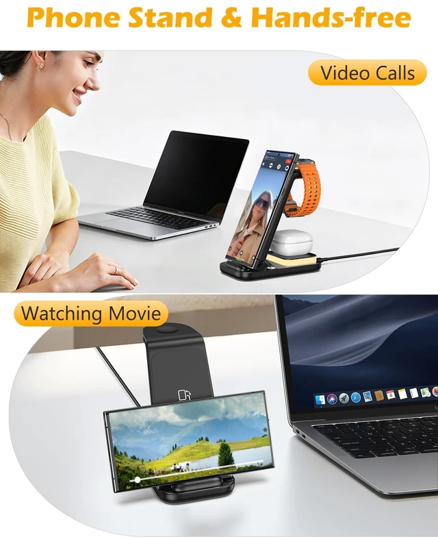 Alt view image 7 of 7 - PENTASPI Wireless Charger Samsung Charging Station for Samsung Devices | 4 in 1 Charger Station with Adapter, 3 Levels Night Light for Galaxy S/Note/Z Fold Series Phones/Galaxy Watches/Galaxy Buds