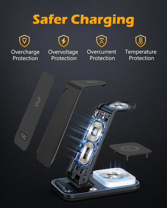 Alt view image 5 of 7 - PENTASPI Wireless Charger Samsung Charging Station for Samsung Devices | 4 in 1 Charger Station with Adapter, 3 Levels Night Light for Galaxy S/Note/Z Fold Series Phones/Galaxy Watches/Galaxy Buds