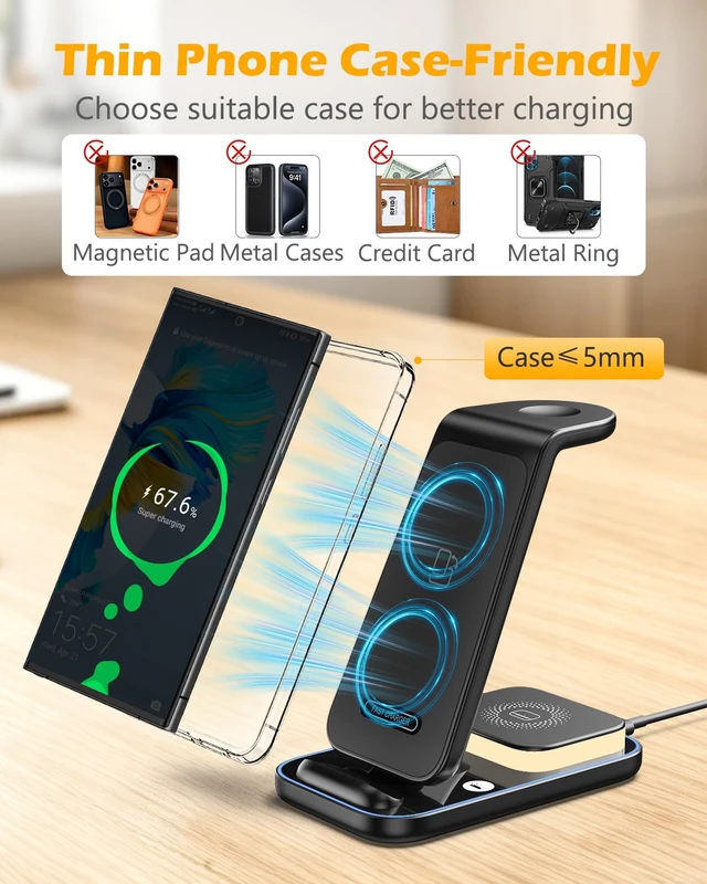 Alt view image 6 of 7 - PENTASPI Wireless Charger Samsung Charging Station for Samsung Devices | 4 in 1 Charger Station with Adapter, 3 Levels Night Light for Galaxy S/Note/Z Fold Series Phones/Galaxy Watches/Galaxy Buds