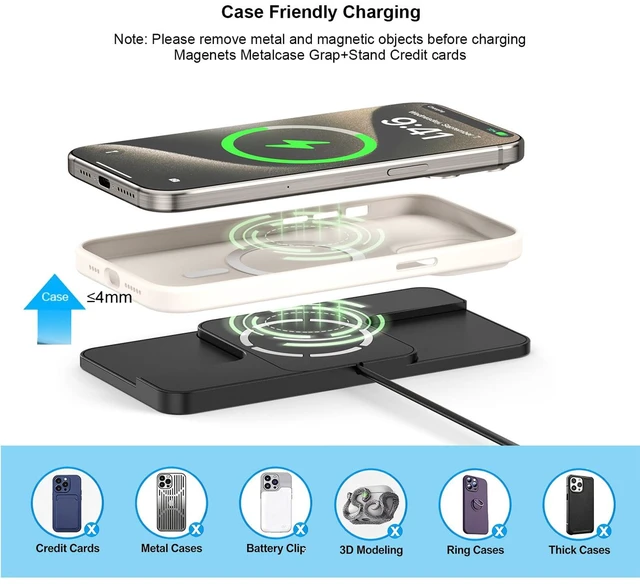 Alt view image 6 of 7 - Wireless Charger Car Magnetic Charging pad Fast Wireless Phone Charger Cell Phone Cordless Charging mat Compatible with iPhone 16/15/14/13/12, Airpods Earbuds(C11MAG)