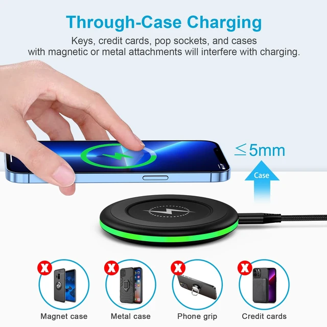 Alt view image 4 of 7 - Wireless Charger for Samsung,15W Fast Wireless Charging Pad with QC Adapter Charger Mat for Galaxy S26/S25 Ultra/S25 FE/S24 Ultra/S23/Z Flip7 Pixel 10/9/9 Pro XL/Fold iPhone 17/16e/16/15/14/13 Pro Max