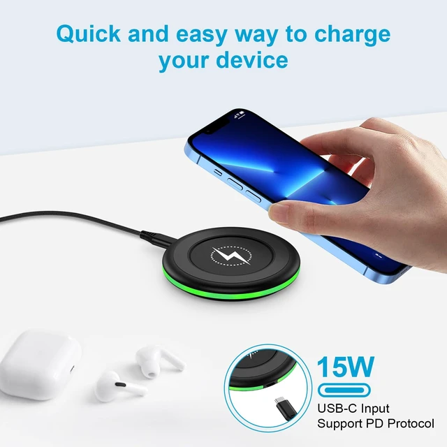 Alt view image 7 of 7 - Wireless Charger for Samsung,15W Fast Wireless Charging Pad with QC Adapter Charger Mat for Galaxy S26/S25 Ultra/S25 FE/S24 Ultra/S23/Z Flip7 Pixel 10/9/9 Pro XL/Fold iPhone 17/16e/16/15/14/13 Pro Max