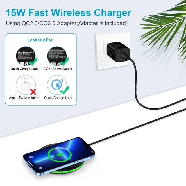 Alt view image 2 of 7 - Wireless Charger for Samsung,15W Fast Wireless Charging Pad with QC Adapter Charger Mat for Galaxy S26/S25 Ultra/S25 FE/S24 Ultra/S23/Z Flip7 Pixel 10/9/9 Pro XL/Fold iPhone 17/16e/16/15/14/13 Pro Max