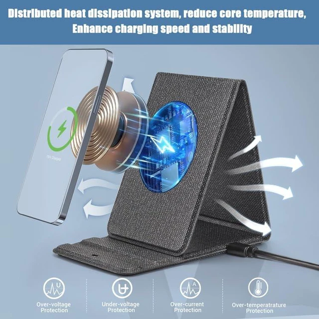Alt view image 4 of 6 - Portable Phone Holder Wireless Charger Foldable Phone Charger 15W Fast Mini Wireless Charging Compatible with iPhone 15 14 13 12 Pro XS 8 Plus Samsung Galaxy S23 S22 S21 Note 20 etc.