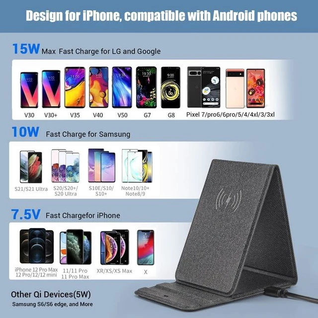 Alt view image 5 of 6 - Portable Phone Holder Wireless Charger Foldable Phone Charger 15W Fast Mini Wireless Charging Compatible with iPhone 15 14 13 12 Pro XS 8 Plus Samsung Galaxy S23 S22 S21 Note 20 etc.